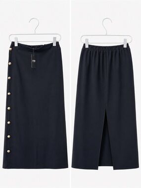 STYLEWE Black Pencil Midi Skirt with Side Button Detail